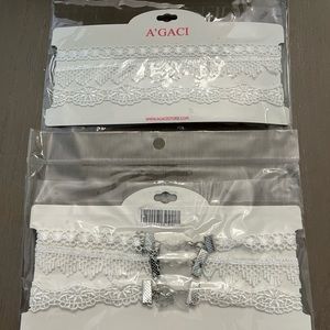 (2) A'GACI Lace Chokers, set of 3 White with Silver Closure